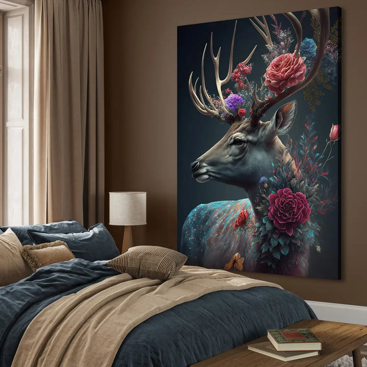 Lærredsprint - Deer with flowers